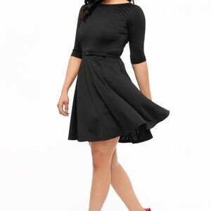 Unique Vintage 1960s Black Knit Fit & Flare Dress